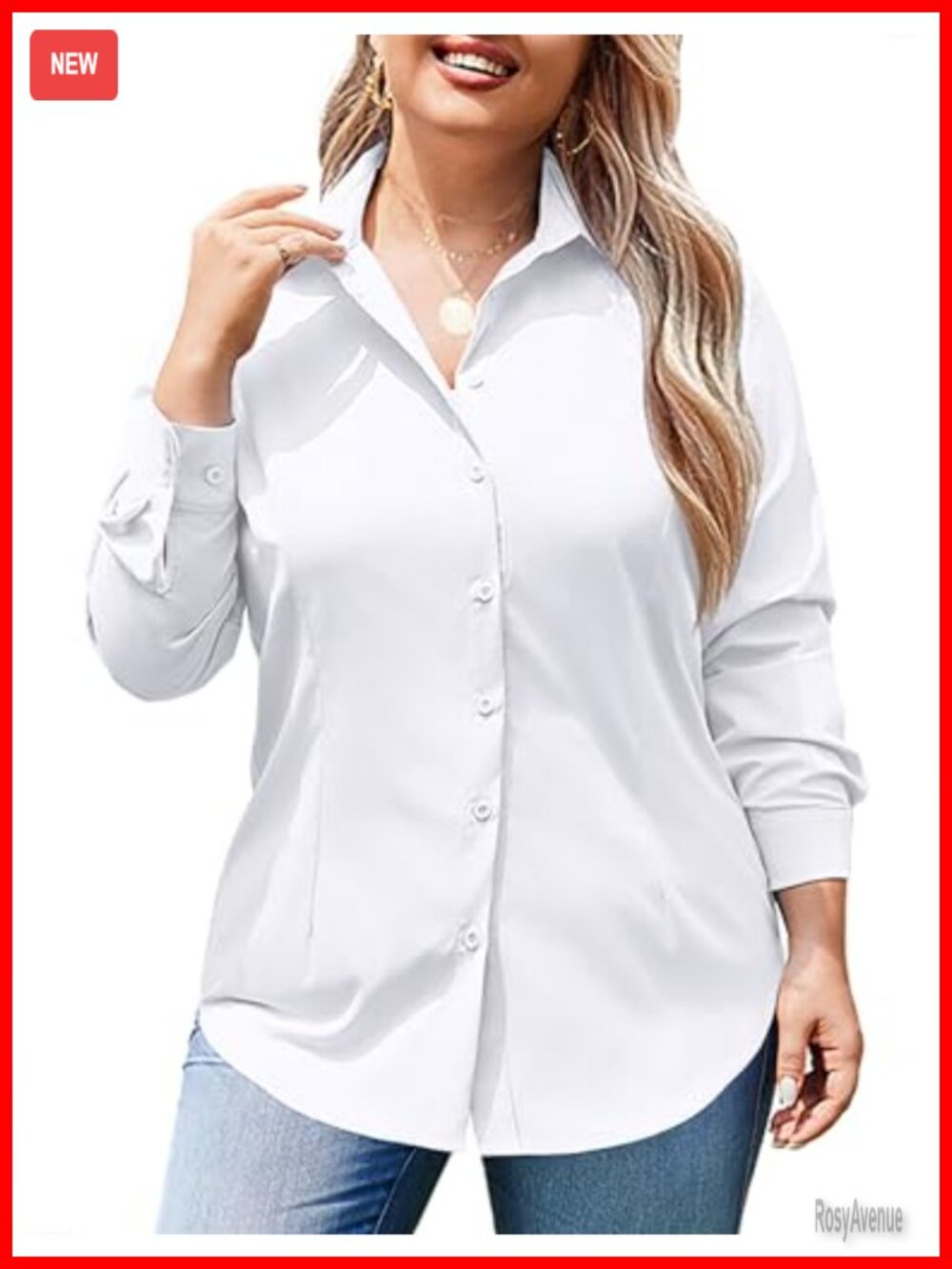 Plus Size Long Sleeve Button Down Shirt Wrinkle Free Office Blouse